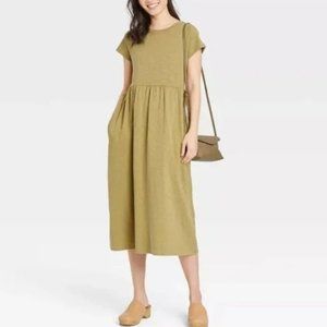 Women's Universal Thread Olive T-Shirt Midi Dress with Pockets - Size Large